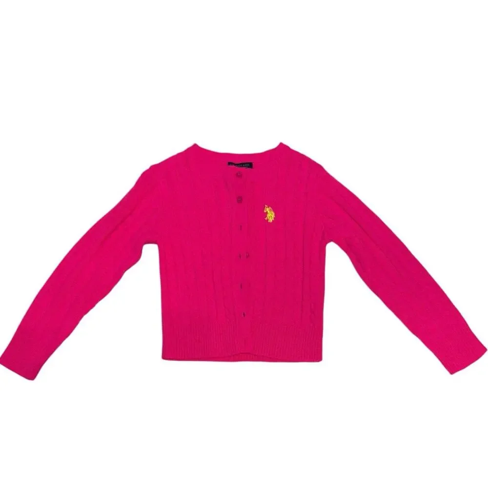 U.S. POLO ASSN. Girls 4 Cardigan Fisherman Cable Knit  Preppy School‎ Casual